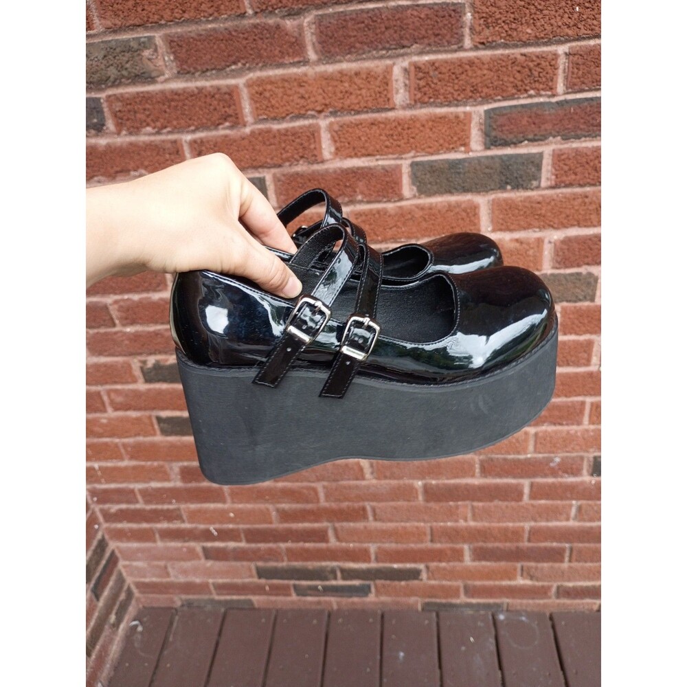 Women’s Black Patent Leather Mary Jane Double-Strap Buckle Platform 7.5